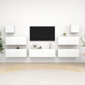 7 Piece TV Cabinet Set White Engineered Wood