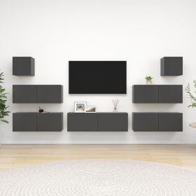 7 Piece TV Cabinet Set Gray Engineered Wood