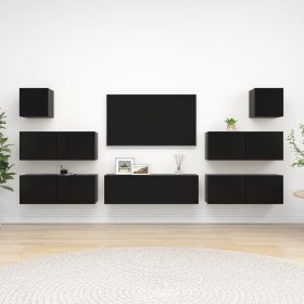 7 Piece TV Cabinet Set Black Engineered Wood