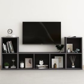 3 Piece TV Cabinet Set Gray Engineered Wood