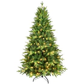 6 Feet PE & PVC Christmas Tree With Lights, Unique Christmas Tree Pre-lit 1228 Branch Tips, 350 Warm White LEDs And Metal Brackets, Art Christmas Tree