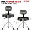 5 CORE Drum Throne with Backrest Thick Padded Adjustable Guitar Stool Motorcycle Style Saddle Music Chair Seat for Adult Drummers - DS CH BLK REST-LVR