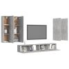 6 Piece TV Cabinet Set Concrete Gray Engineered Wood