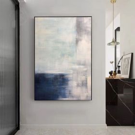 Handmade Oil Painting Blue Grey Abstract Painting Minimal Acrylic Simple Gray On Canvas Art Blue Wall Art For Minimalist Decor For Home Decor (Style: 01, size: 50x70cm)