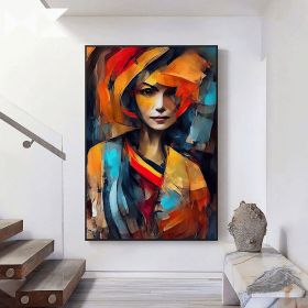 Handmade Oil Painting Colorful Woman Abstract Painting Yellow And Blue Acrylic Painting On Canvas Figure Painting Modern Art Wall Art For Home Decor (Style: 01, size: 80x120cm)