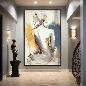 Handmade Oil Painting Beautiful Woman Line Art On Canvas Wall Art Figure Painting Colorful Acrylic Abstract Painting Modern Art Grey And Yellow Wall A (Style: 01, size: 140x210cm)