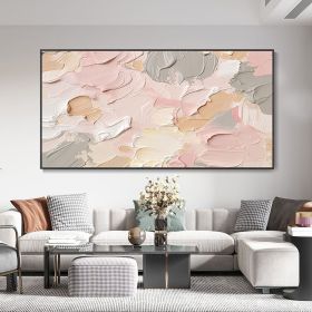 Hand Painted Original Abstract Oil Painting Thick Texture Cream Color Palette Multicolor Wall Art Boho Style Pink Painting Living Room Decor Minimalis (Style: 01, size: 140x280cm)