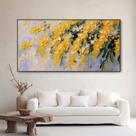 Hand Painted Blooming Yellow Flower Oil Painting Vibrant Spring Garden Landscape Modern Floral Artwork Warm Living Room Wall Decor Customizable Home G (Style: 01, size: 70x140cm)