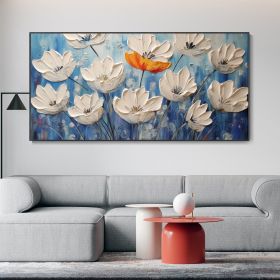 Handmade Oil Painting On Canvas Blooming White Flower Abstract Modern Floral Texture Art Elegant Home Wall Decor Palette Knife Painting Girl Birthday (Style: 01, size: 100x200cm)