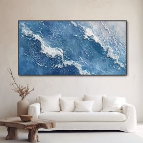 Hand Painted Original Blue Sea White Wave Oil Painting Hand Modern Abstract Texture Art Minimalist Seascape Customizable Living Room Wall Decor Home G (Style: 01, size: 100x200cm)