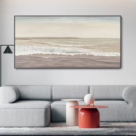 Hand Painted Original Abstract Tranquil Island Beach Oil Painting Brown Sea Art Coastline Wave Scenery Hand Modern Minimalist Home Wall Decor (Style: 01, size: 100x200cm)