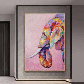 Handmade Oil Painting Abstract Animal Painting Original Impressionist Palette Knife Elephant Oil Painting On Canvas- Contemporary Multi-Colored Animal (Style: 01, size: 90x130cm)