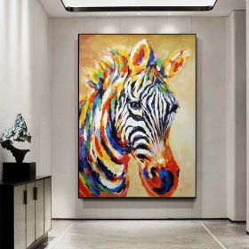 Hand Painted Animal Painting Impressionist Zebra Oil Painting On Canvas Colorful Animal Art Wall Art Multi-Colored Animal Art (Style: 01, size: 60x90cm)