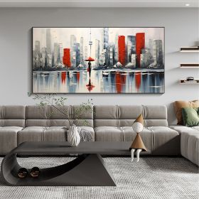 Original City Rainy View Handmade Oil Painting On Canvas Large Wall Art Abstract Minimalist Lonely Cityscape Art Custom Modern Living Room Wall Decor (Style: 01, size: 40x80cm)