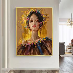 Hand Painted Colorful Abstract Woman Portrait Oil Painting On Canvas Original Textured Painting Modern Gold Wall Art Living Room Wall Decor Personaliz (Style: 01, size: 50x70cm)