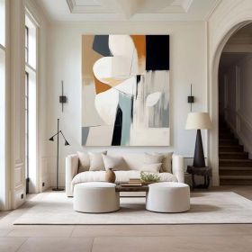 Original Hand-Painted Abstract Mura Beige Black and Gray Wall Art for Modern Interior Deco Unique Abstract Painting for Home Decoration (Style: 01, size: 60x90cm)