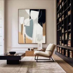 Original Beige Black and Gray Oil Paintin Beige Black and Gray Hand-Painted Abstract Ar Modern Wall Art Decor for Scandinavian Interiors (Style: 01, size: 60x90cm)