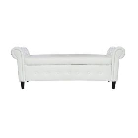 Multifunctional Storage Rectangular PU Leather Sofa Stool for Living Room (Color: White)