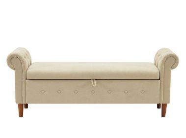 Multifunctional Storage Rectangular Sofa Stool (Color: Beige)