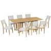 Farmhouse 9-Piece 83.9inch Extendable Dining Table Set with 2 12-inch Removable Leaves and 8 Upholstered Dining Chairs