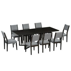 Farmhouse 9-Piece 83.9inch Extendable Dining Table Set with 2 12-inch Removable Leaves and 8 Upholstered Dining Chairs (Color: Espresso, Material: Rubber Wood)