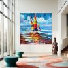 Abstract oil painting Boats Oil Canvas Painting Sea Landscape 100% handmade Wall Art Picture for Living Room Home Decor