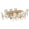 Farmhouse 9-Piece 83.9inch Extendable Dining Table Set with 2 12-inch Removable Leaves and 8 Upholstered Dining Chairs