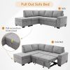 Sleeper Sectional Sofa, L-Shape Corner Couch Sofa-Bed with Storage Ottoman & Hidden Arm Storage & USB Charge for Living Room Apartment