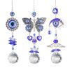 1pc Crystal Sun Catchers; Blue Butterfly Evil Eye Suncatcher Indoor Window With Prism Ball; Sunlight Rainbow Maker Good Luck Hanging Crystals Ornament